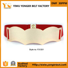 Wide Red Moda Fancy Mulheres Elasticated tecido Strech Metal Belt